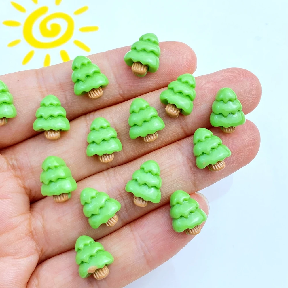 30 Stuks Nieuwe Schattige Hars 9*12Mm Mini Kerstboom Flakback Ornament Sieraden Maken Manicure Haarkleding Accessoires