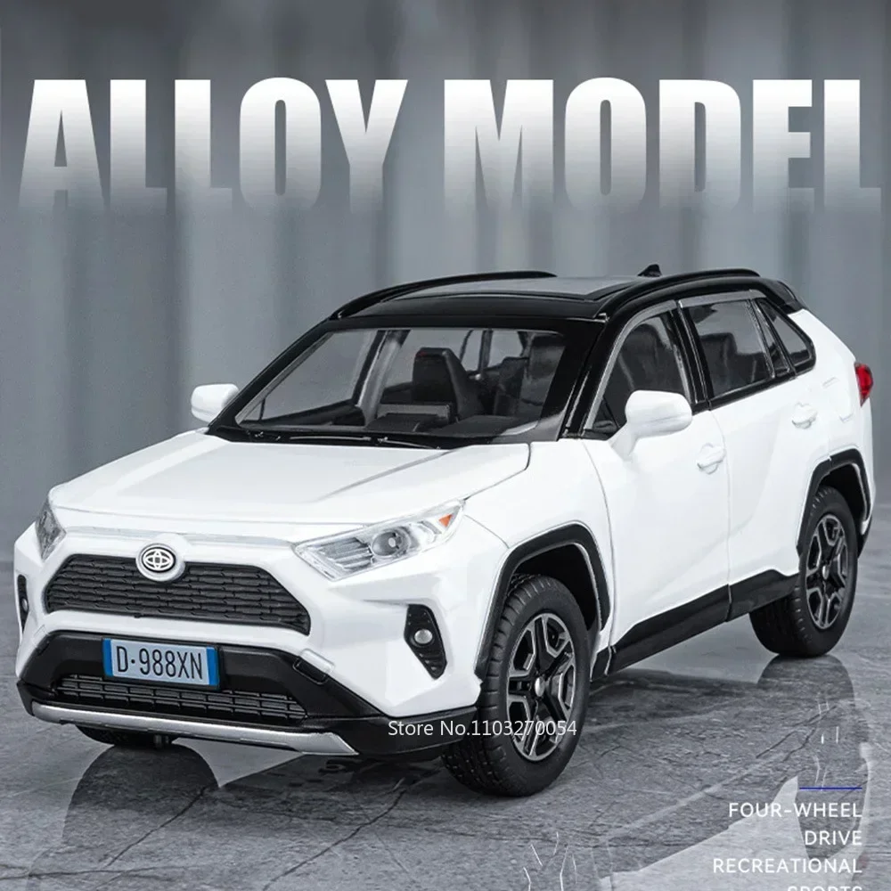 1/22 RAV4 Car Toys Models Diecast Alloy Vehicles Sound Light Pull Back 6 Doors Opened Metal Body Rubber Tires Toy Gifts for Kids