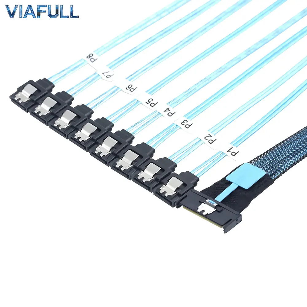 0.5M-1M Internal MCIO to SATA Cable, 8654 8I to 8x SATA 7P, PCIe/SAS Compatible, for HBA/RAID to Multiple HDDs/SSDs
