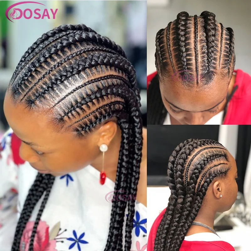 Wig kepang renda penuh 36 "kotak cornrow wig kepang rambut sintetis wig kepang tanpa simpul untuk wig kepang wanita hitam Afrika