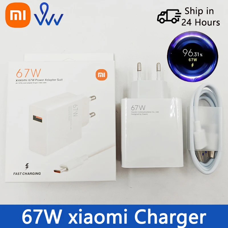 Xiaomi 67 واط شاحن محول الطاقة دعوى USB شاحن سريع للغاية محول الطاقة 2 في 1 67 واط محول الطاقة وكابل بيانات من النوع C