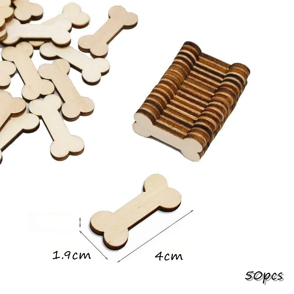 50pcs Mini Bone Shape Wooden Confetti Dog Toys Ornament for Home Dog Happy Birthday Party Decorations DIY Painting Gifts Supply