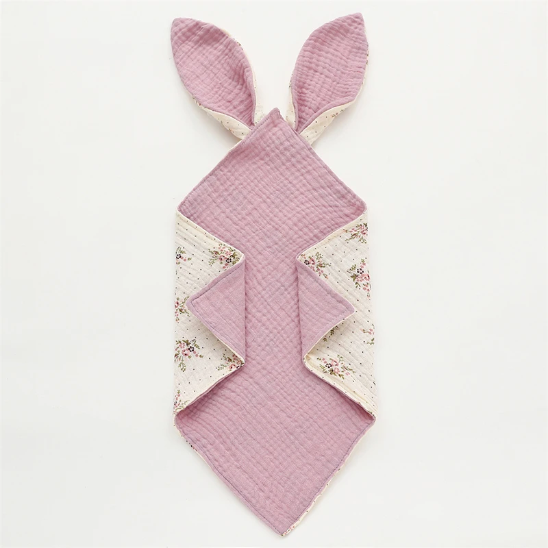 Cute Rabbit Ears Baby Muslin Cotton Comforter Blanket Soft Newborn Sleeping Toy Kid Sleep Soothe Appease Towel Bibs Saliva Towel