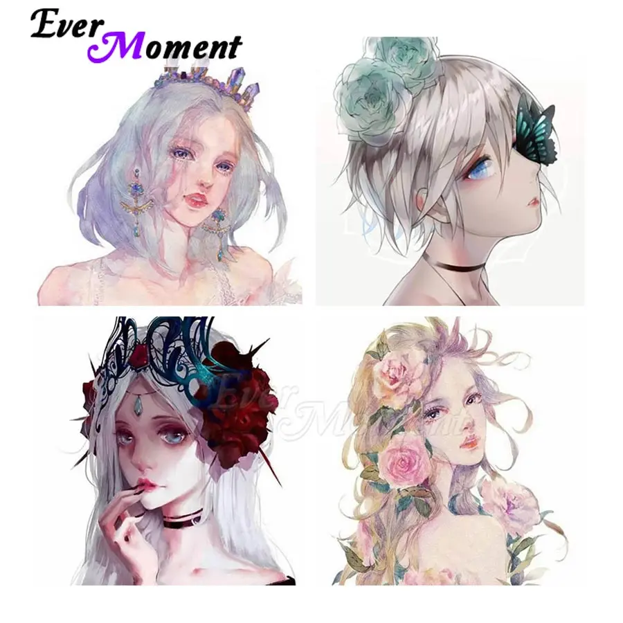 

Алмазная картина Ever Moment, портрет девушки с героями мультфильмов, краска алмазами, настенное художественное украшение, подарок ручной работы, алмазный дисплей 3F2513