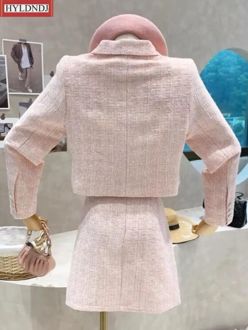 2023 New Spring /autumn Tweed Two Piece Set Women Outfits Crop Top Mini Skirt Set High Quality Female Elegant Skirt Suits