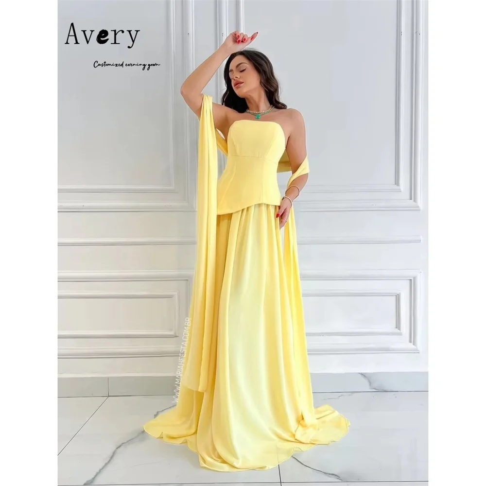 

Avery Custom Yellow Sleeveless Off-shoulder A Line Women's Ball Gown Dresses Chic Wedding Evening Dress Luxury 2025 Luxurious