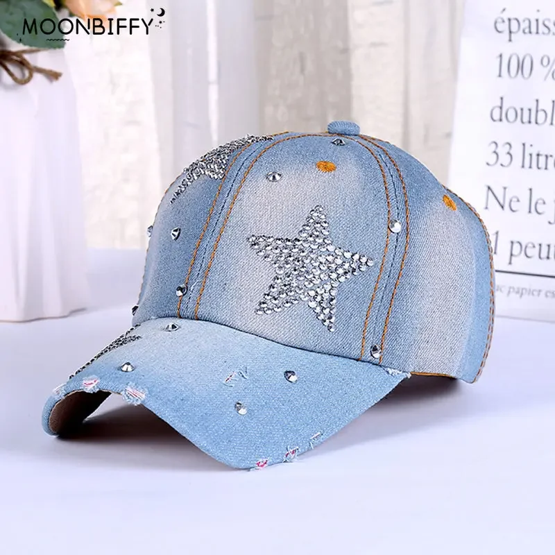 Women Hat Diamond Flower Cowboy Female Bone Baseball Cap Summer Style Casquette Jeans Hat Cowboy Hat Baseball Hats Chapeau Femme