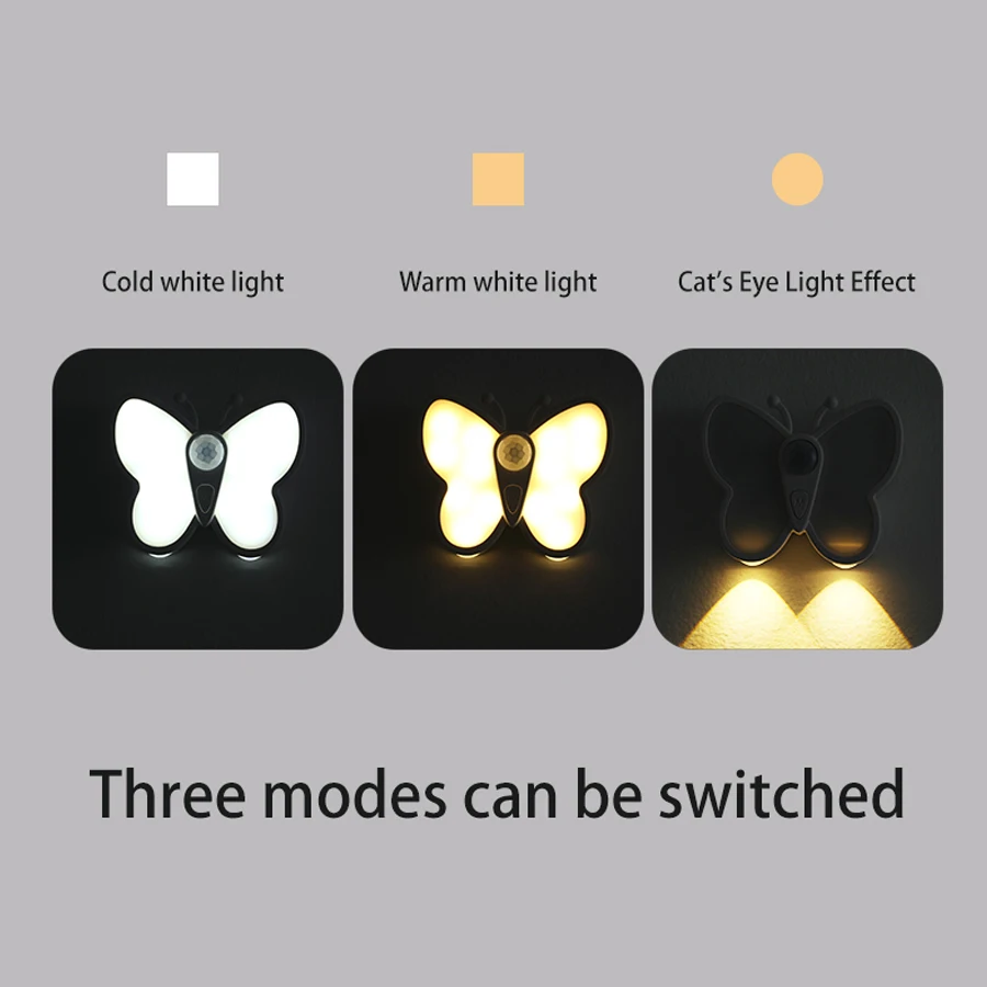 Motion Sensor LED Night Light Butterfly Rechargeble Night Lamp Bedside Bedroom Decoration Kitchen Cabinet Storage Night Lights