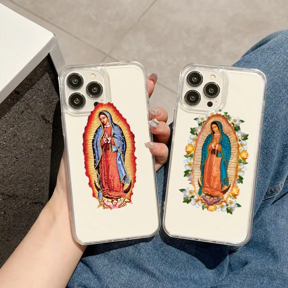 Virgin De Guadalupe Virgen Mary Phone Case For iPhone Mini 11 12 13 14 15 X Plus Pro Max SE XR Transparent Shell