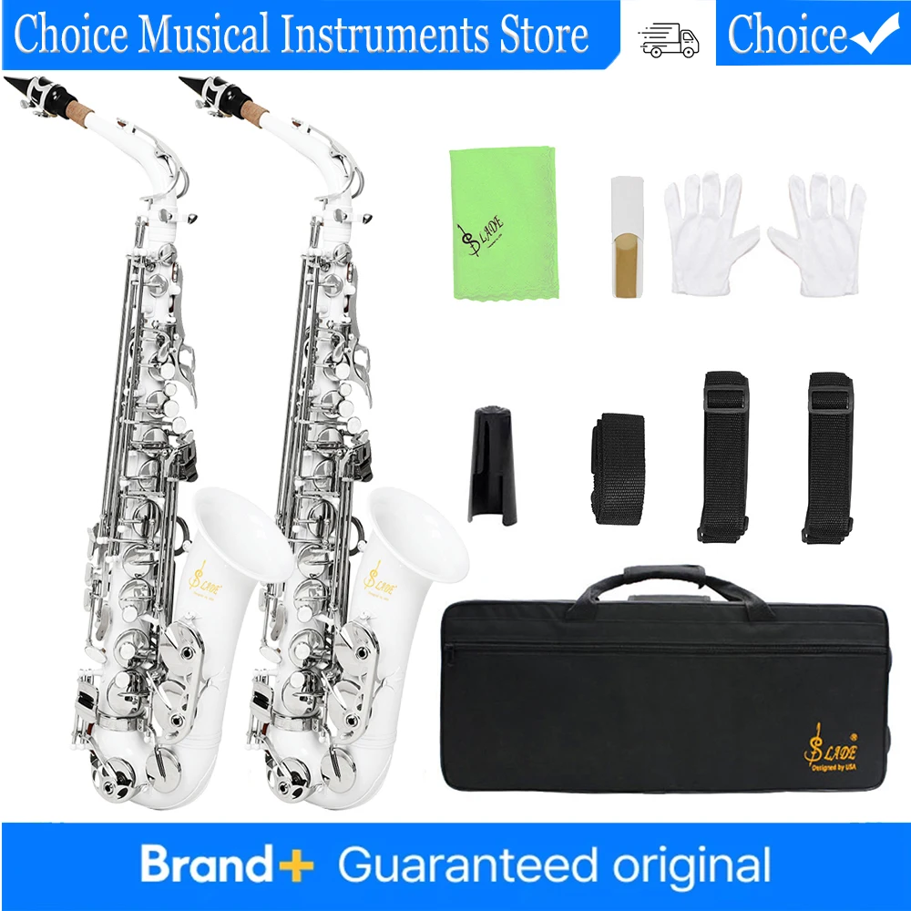 

SLADE Eb Alto Saxophone White Sliver Key for Adult Student Beginner Saxophone Set Pro Premium Brass Saxophone with Woodwind Part