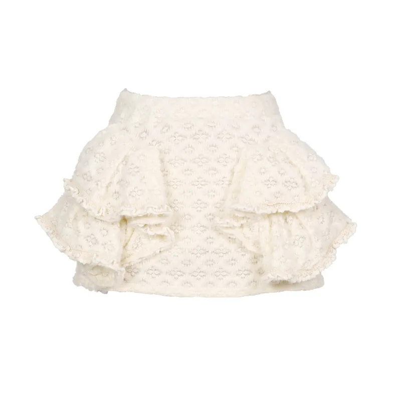 Winter New Knitted Lace Ruched Short Skirt Japanese Rojita Sweet Cute Base Furry Skirts Pants Women's Clothing Y2k Warm Culottes