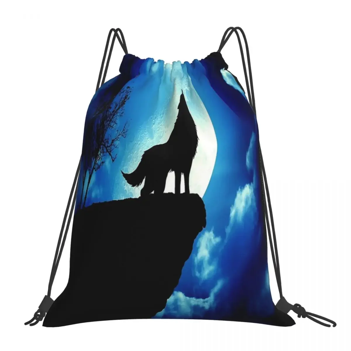 

Howling Wolf Backpacks Fashion Portable Drawstring Bags Drawstring Bundle Pocket Sports Bag Book Bags For Man Woman School