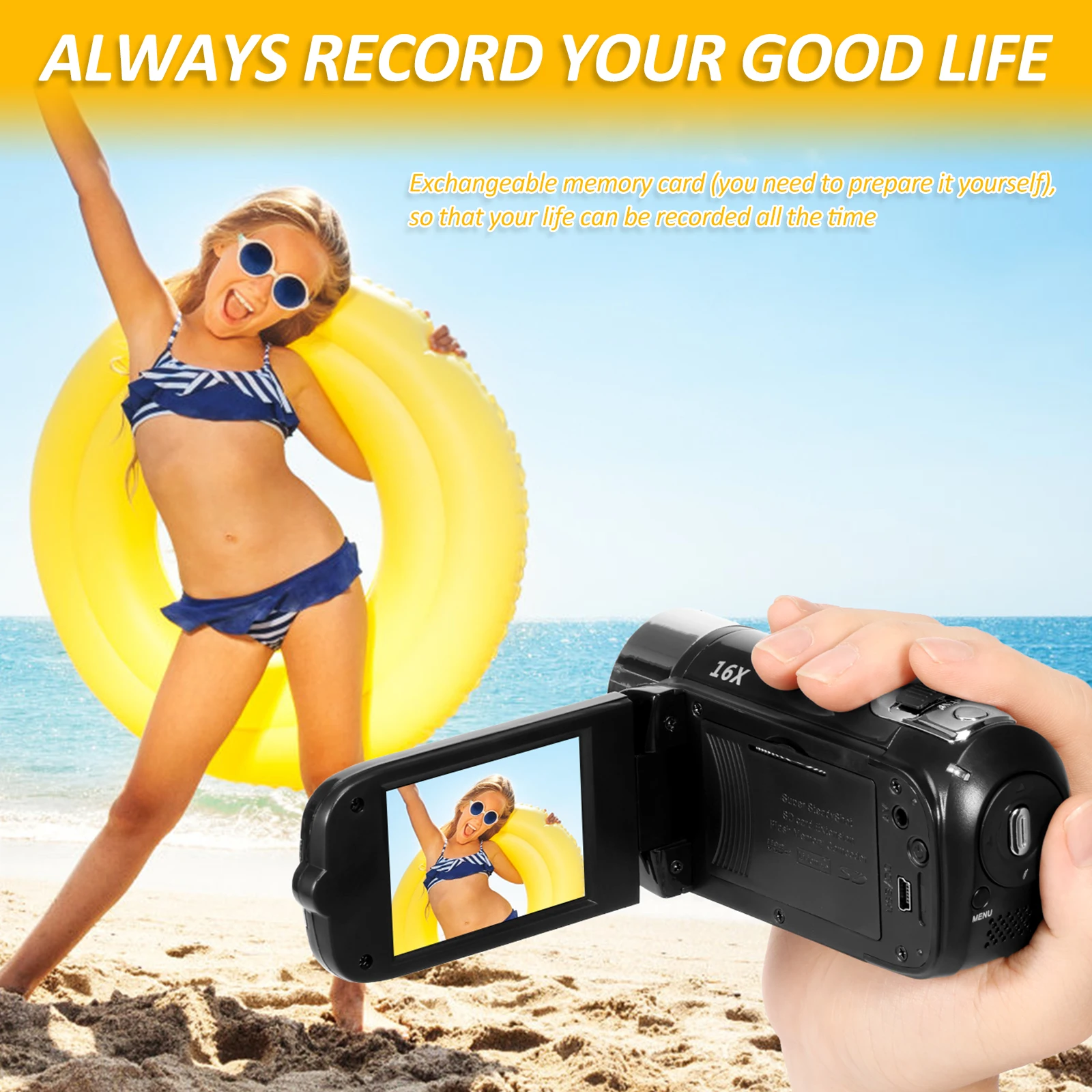 Appareil photo numérique portable caméra jouet pour enfants avec écran d'affichage 2.7 pouces caméscope Zoom 16X caméscope caméra vidéo caméscope pour enfant