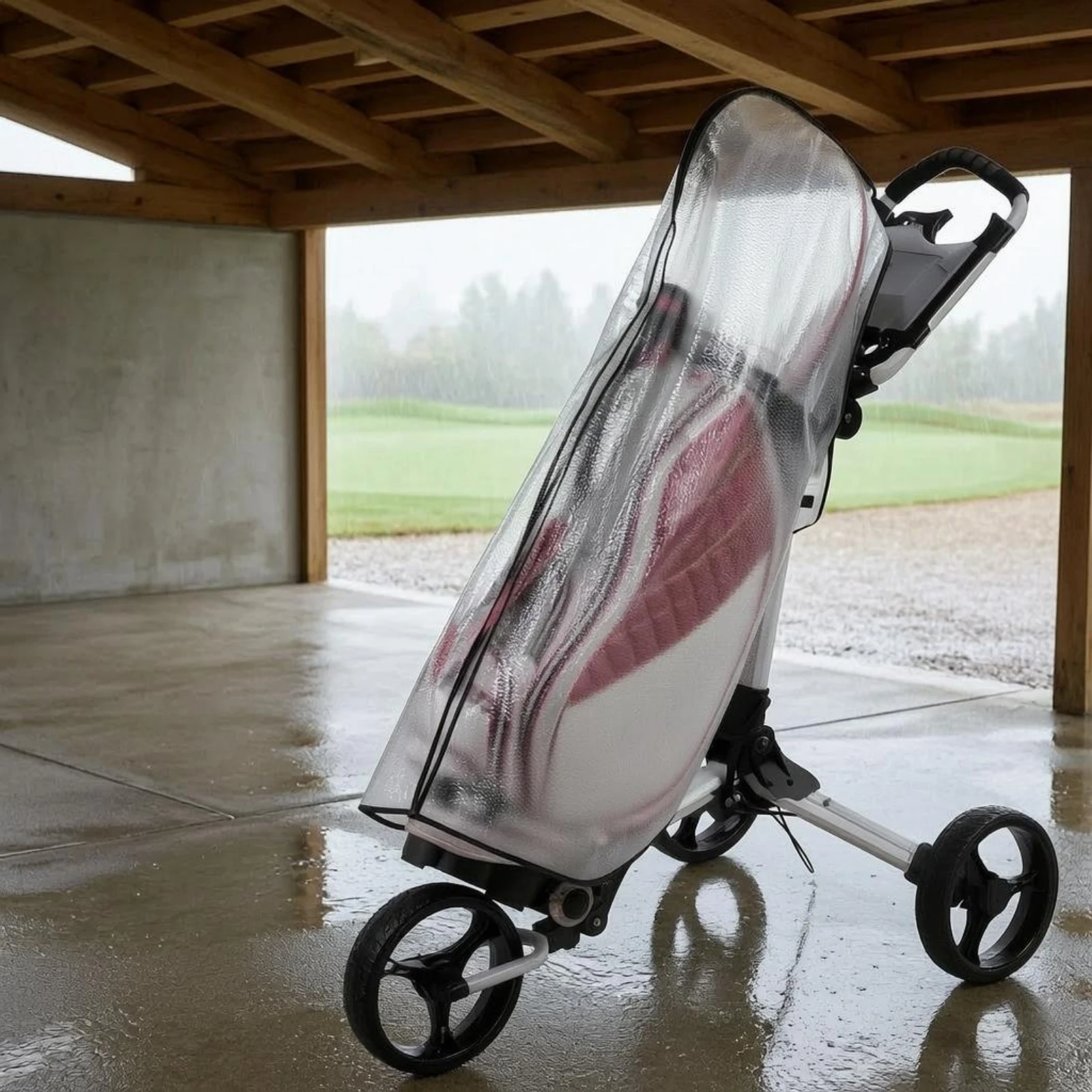 Golf Club Bag Protector with Transparent Waterproof Material Hook and Loop Easy Fit Sports Cover for Golf Course Use