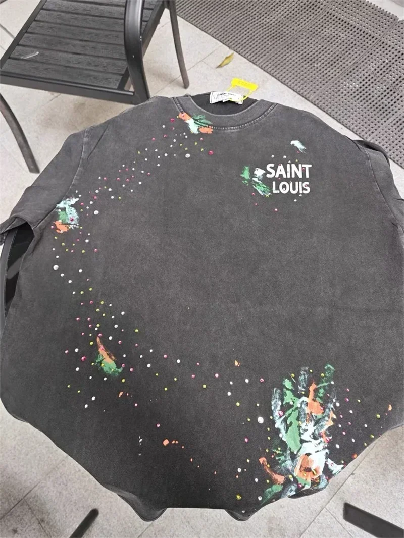 2024ss Washed Vintage Saint Louis T-Shirts For Men Women 1:1 Graffiti Black Oversized T Shirt