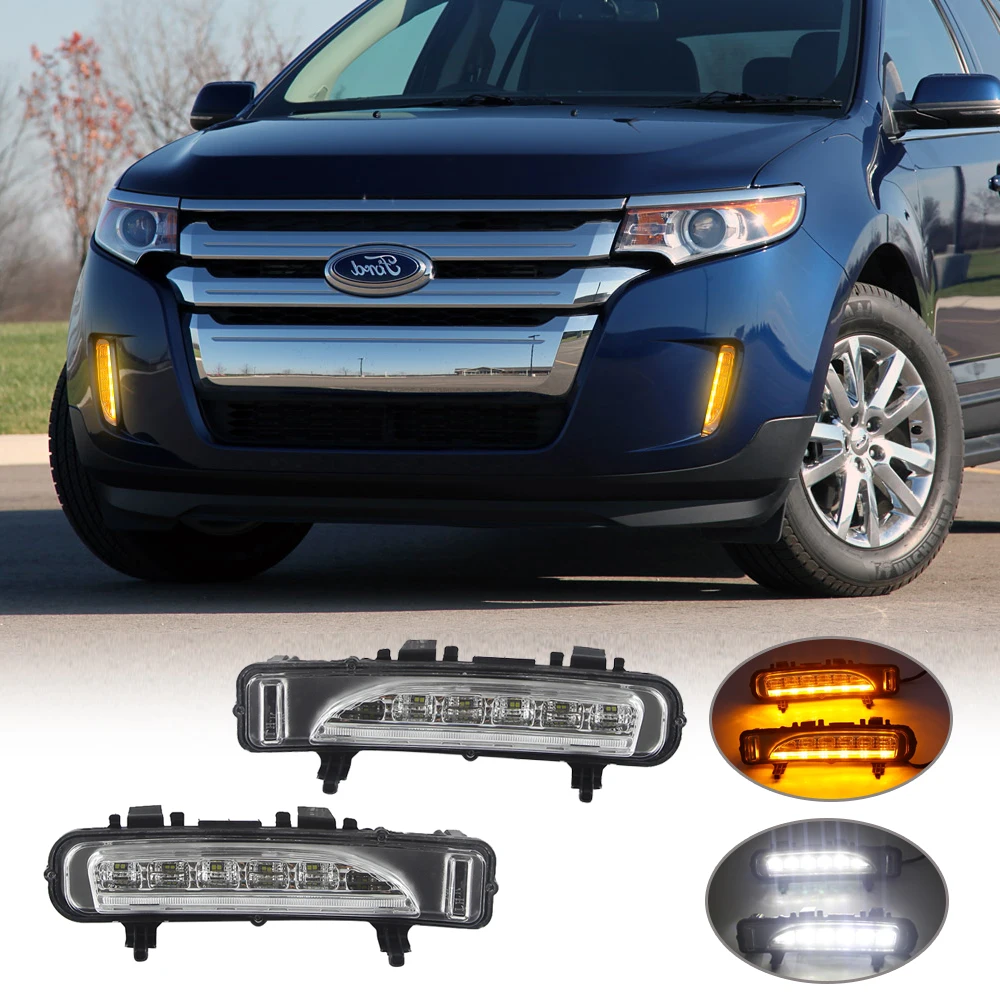 OKEEN 2pcs LED Daytime Running Light For Ford EDGE 2012 2013 2014 Car Daylight Turn Signal Lamp DRL Auto Headlight Accessory 12V