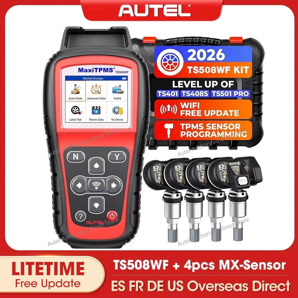 Autel MaxiTPMS TS508WF KIT TPMS-diagnosetool via 4 stuks Autel MX-sensoren, OBD2 TPMS Relearn Tool Gratis update, opgewaardeerd van TS508