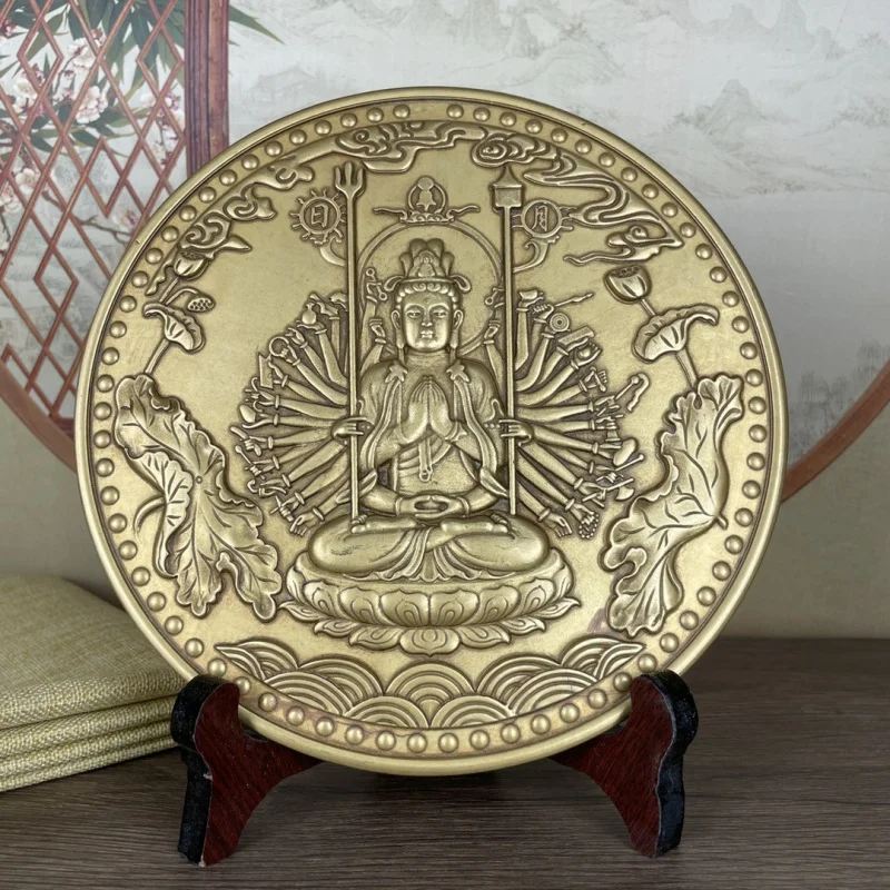 Brass Patina Solid Thousand-Hand Guanyin Ornament Copper Guanyin Free Home Office Entrance Decoration Gift