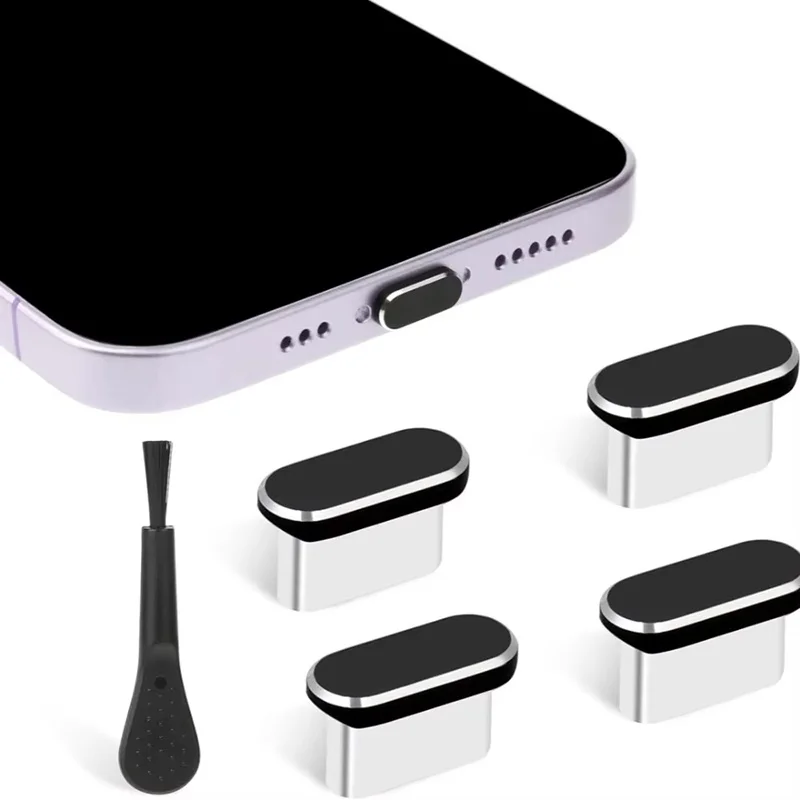 5 PCS USB-C Plug Cover With Cleaning Brush Dustproof Charging Port Protector Caps For iPhone 15 OPPO VIVO Xiaomi Type C Devices