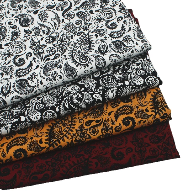 145x50cm Black and White Cashew Printed Cloth Sewing Fabric,  Phoenix Tail Ethnic Style  Colorful  Pure Cotton