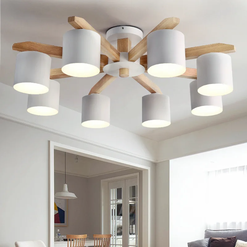 Modern LED wooden chandeleir lighting with Iron Lamp shade chandelier Living Room Kitchen LED salon Suspendsion lamp fixtures