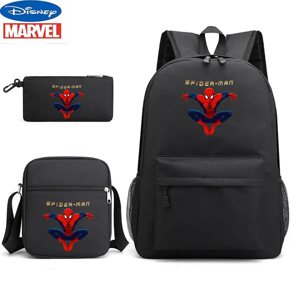 

MINISO SpiderMan Schoolbag Three-piece Game Peripheral Backpack Large-capacity Computer Canvas Bag for Middle School Students