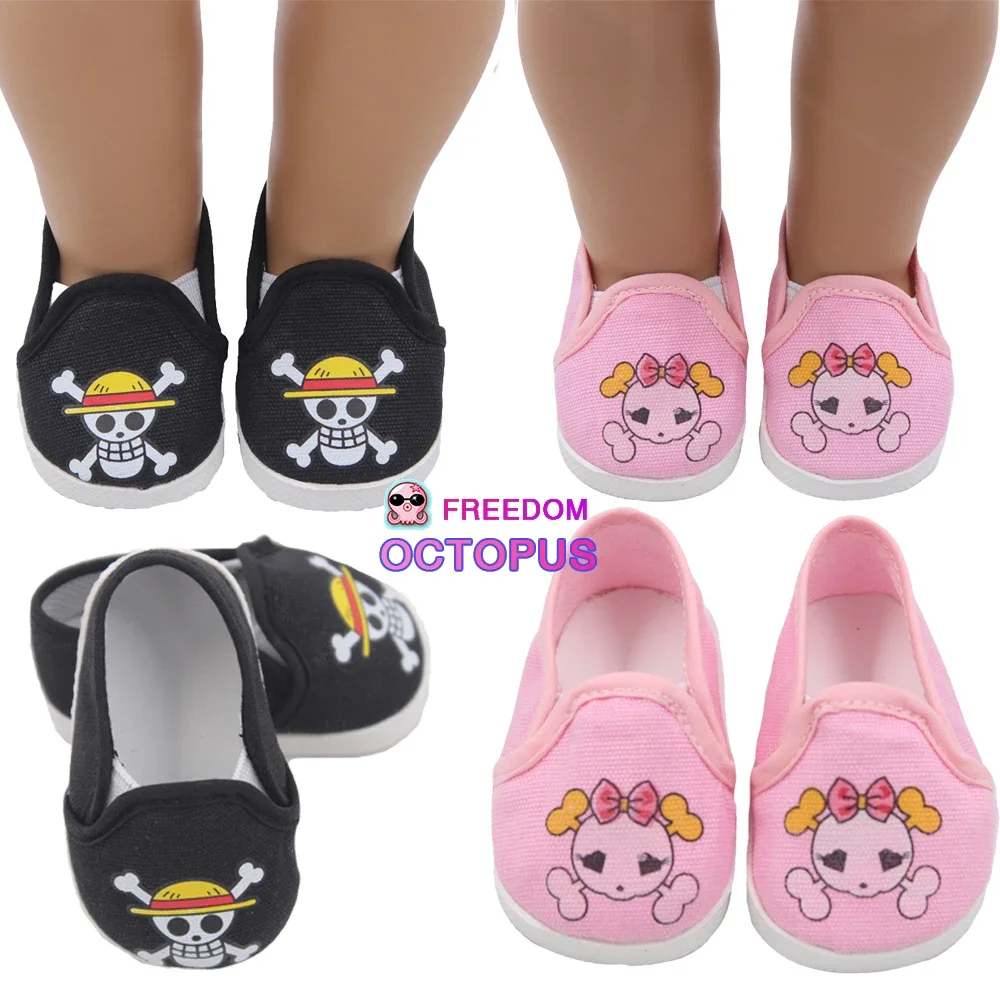 

Printing Skull 17 Inches American Doll Shoes Easy To wear PU Cloth Shoes For 43cm New Born And Russia Dolls