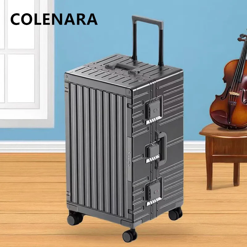 COLENARA جديد حقيبة الألومنيوم الإطار الصعود صندوق سعة كبيرة 20 "24" 26 "28" 30 بوصة سميكة حقيبة تروللي بعجلات أمتعة السفر