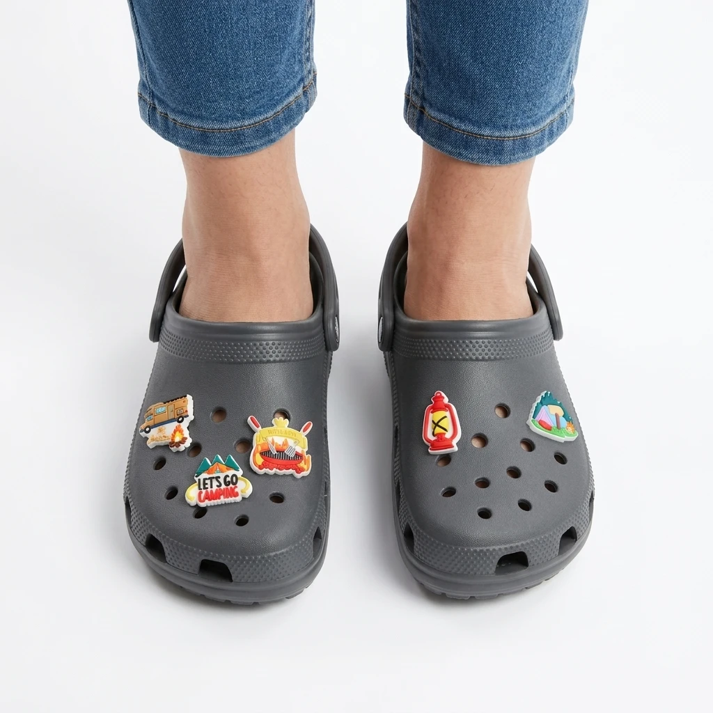 New Arrival 1-10Pcs Just Go Camping PVC Shoe Charms Tent Caravan Garden Clog Ornaments For Man Woman Party Present
