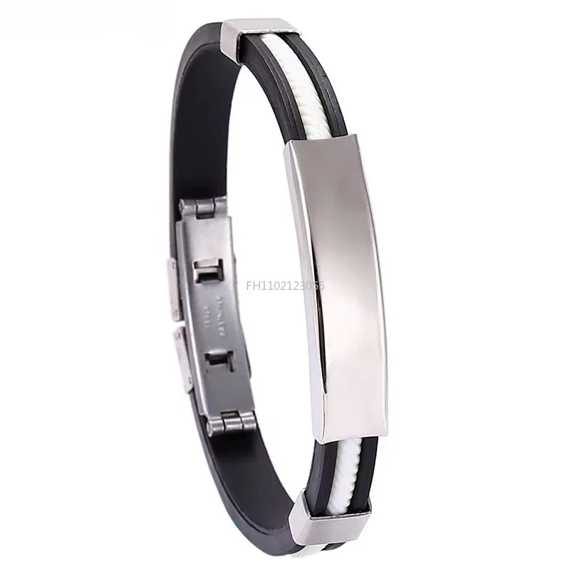 Classic Style Men Silica Gel Bracelet Simple Stainless Steel Button Bracelet Accessories Handmade Jewelry Gifts