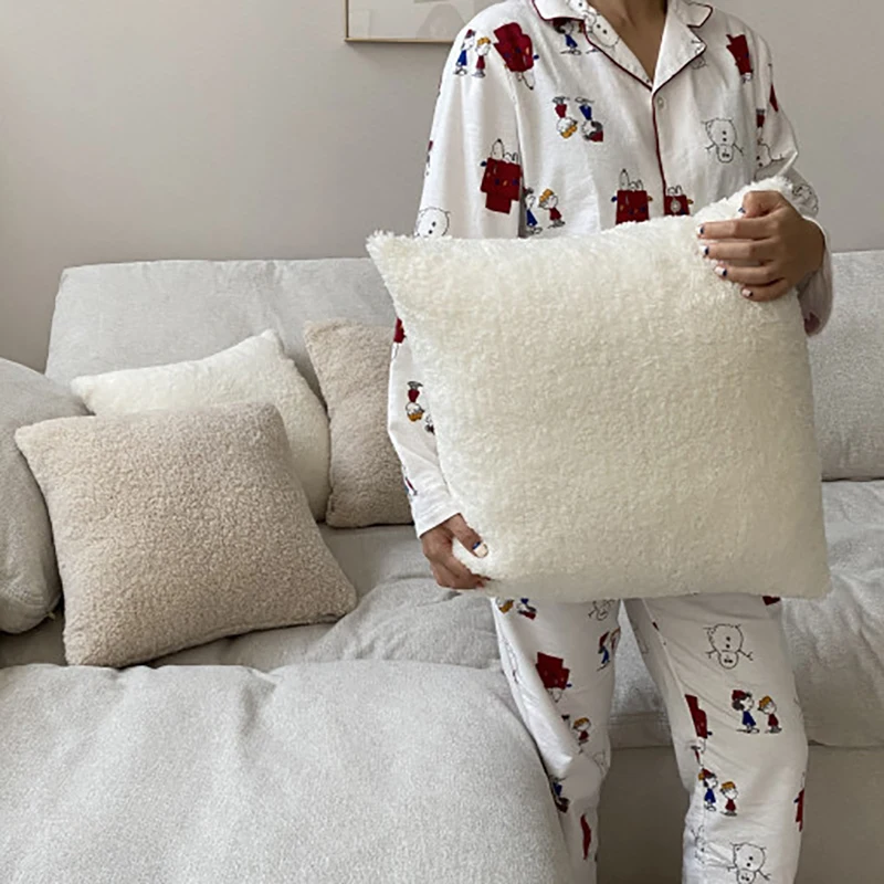White Plush Cushion Cover Ultra Soft Housse De Coussin Sofa Throw Pillow Cover Comfortable Living Room Home Decoration