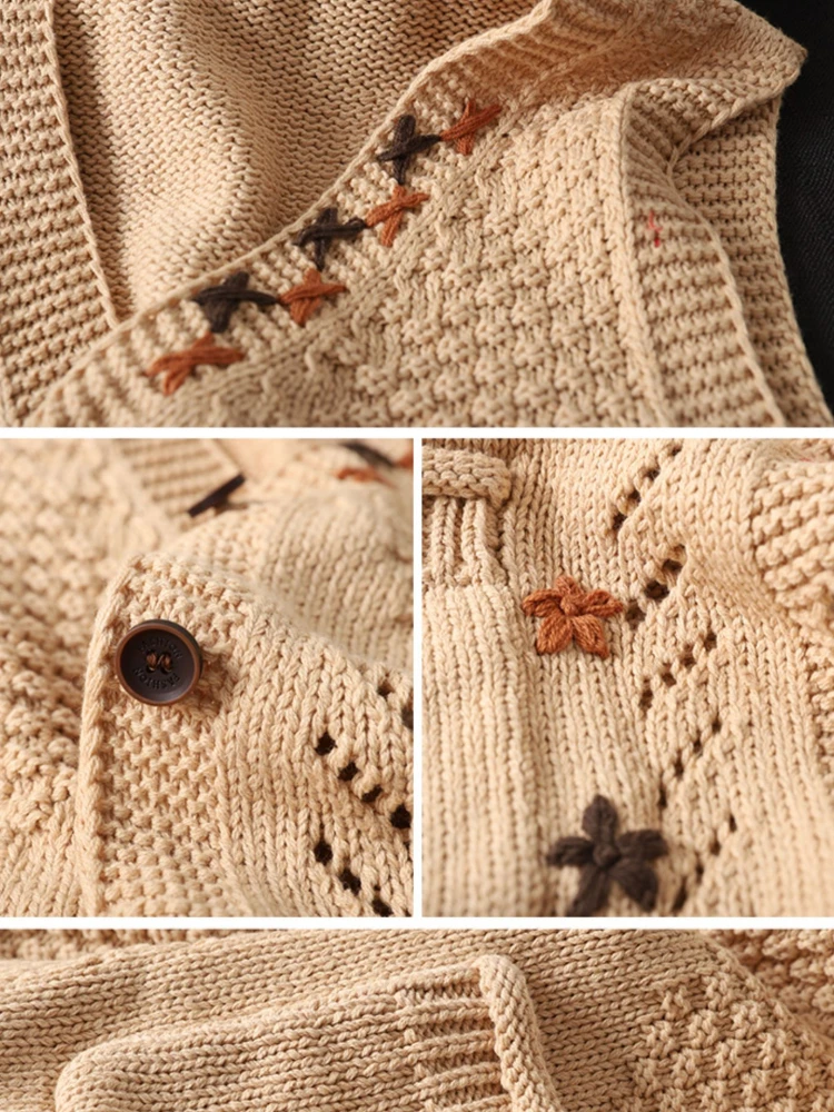 여성용 빈티지 스웨터 조끼, V넥 용수철, 가을 니트 코트, 플로럴 니트웨어, 민소매 아웃웨어, 캐주얼 하라주쿠 데일리 패션