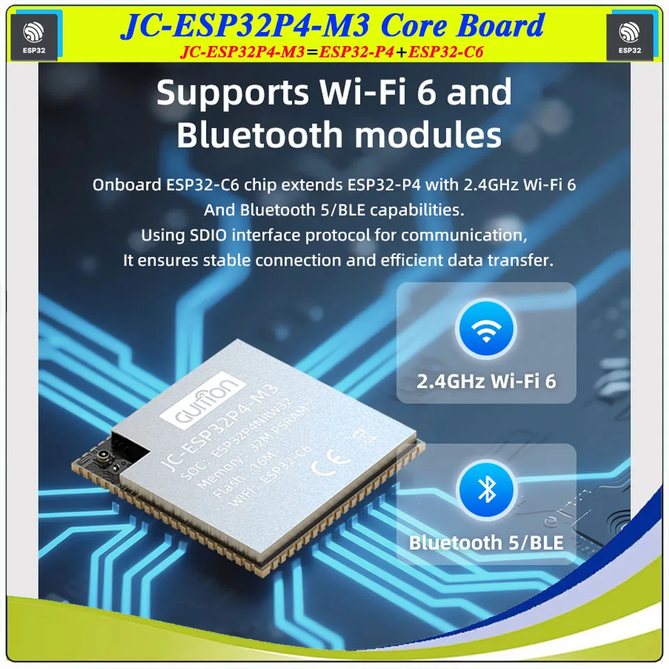 Основная плата Guition JC-ESP32P4-M3 = ESP32-P4 + ESP32-C6 Минимальная системная основная плата WIFI Bluetooth Основная частота 360 МГц PSRAM 32 МБ