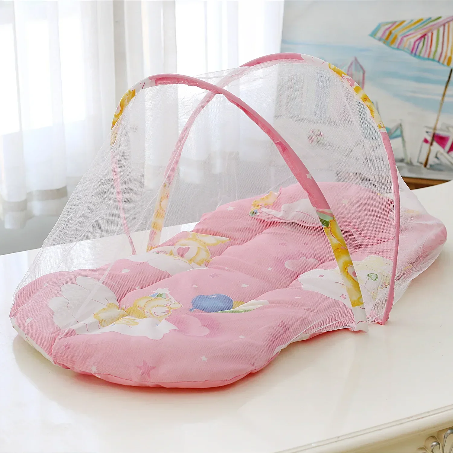 Baby Bed Foldable Mosquito Net Portable Baby Crib Netting Polyester with Pillow and Cotton Padding - Easy Installation Netting