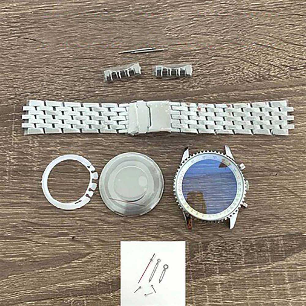 46.5MM Modify Steel Case 3ATM Mineral Glass Index Chapter Ring 6-Needle Watch Hands 24mm Strap For Japan VK63 Quartz Movement