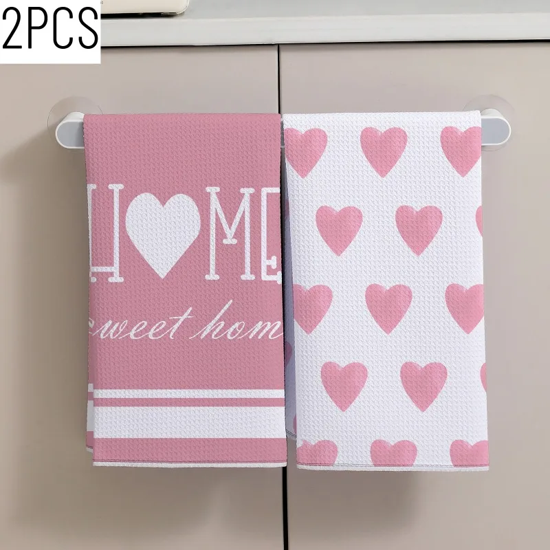 2PCS/SET Towel Polyester Fiber Material Towel Red White Heart Letter Pattern Polyester Fiber Towel Lightweight Easy‑to‑hang