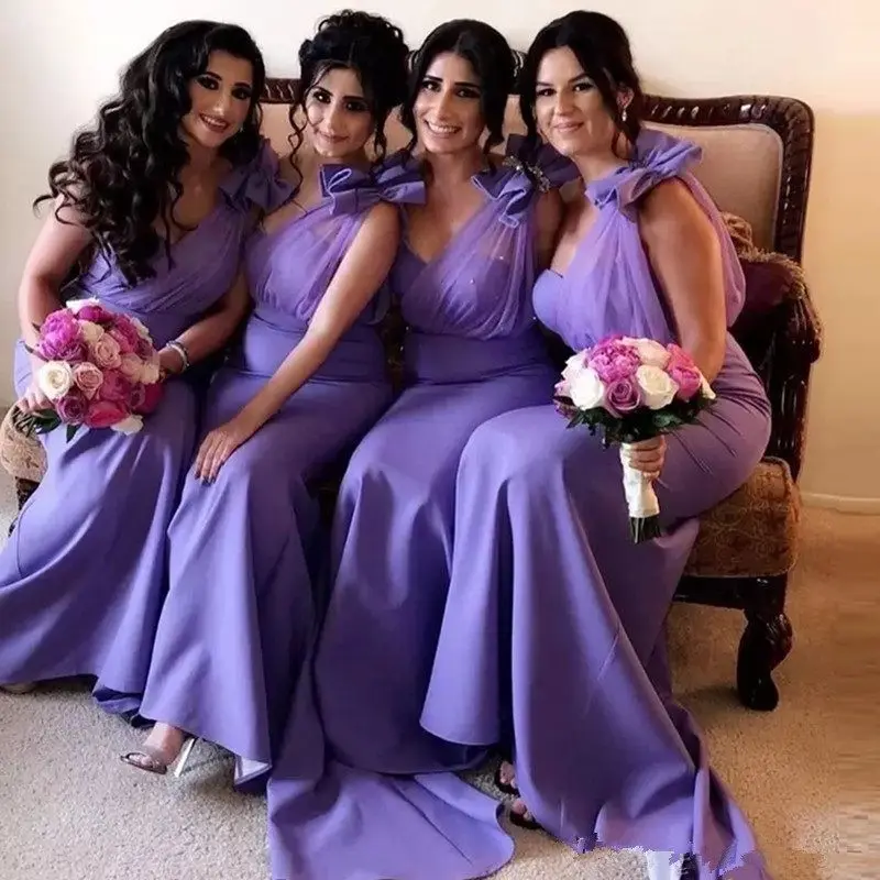 Customized Elegant Lavender Mermaid Long Bridesmaid Dress One Shoulder Beaded Wedding Party Dress Maid Of Honor Gowns YBD56