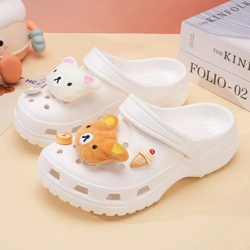 7PCS DIY Hole Shoe Charms Set Cute Bear Plush Accessories Designer Quality Garden Shoe Decoration Kit Ideal Gift for Girls