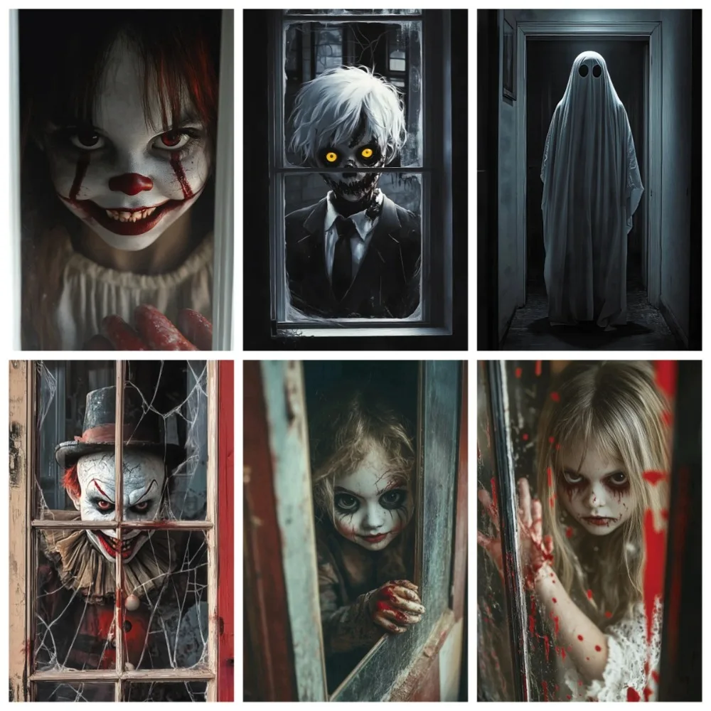 Halloween Wooden Window Horror Ghost Zombie Doll Theme Banner Background, Halloween Party, Home Decoration Photography Backdrop
