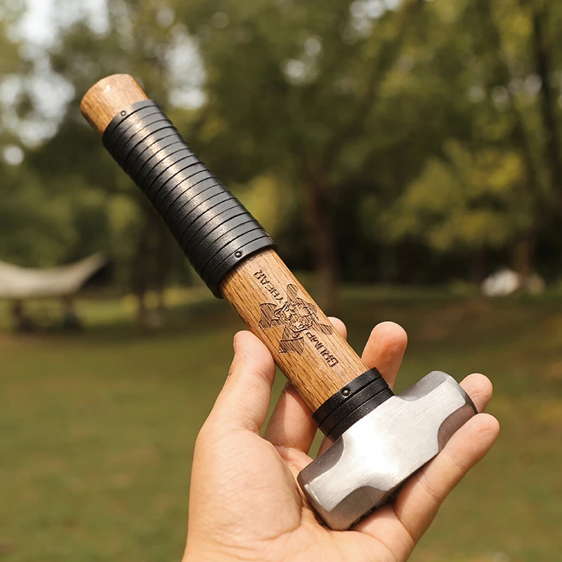 New Outdoor Multifunctional Cowhide Handle Ground Hammer Craftsman Convenient Camping Hiking Camping Hammer Forging EDC Tool