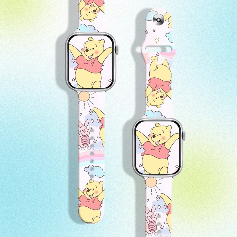 

Disney Cute Pooh Bear Print Strap for Apple Watch 11 10 9 Silicone Band Replaceable Bracelet for iWatch 46/44/42/41mm Watchband