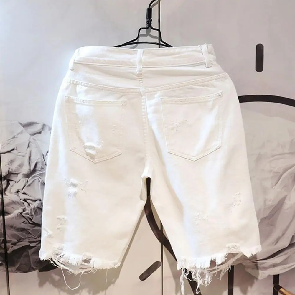 White Jeans Shorts Men All-match Fashion Ripped Hole Slim Stretch Shorts Streetwear Hip Hop Denim Shorts for men шорты мужские