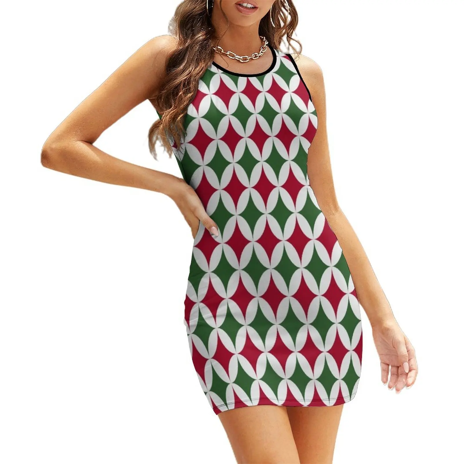 

Festive Christmas Oval and Diamond Sleeveless Sundress summer dress for women 2025 summer dress daily party dresses woman
