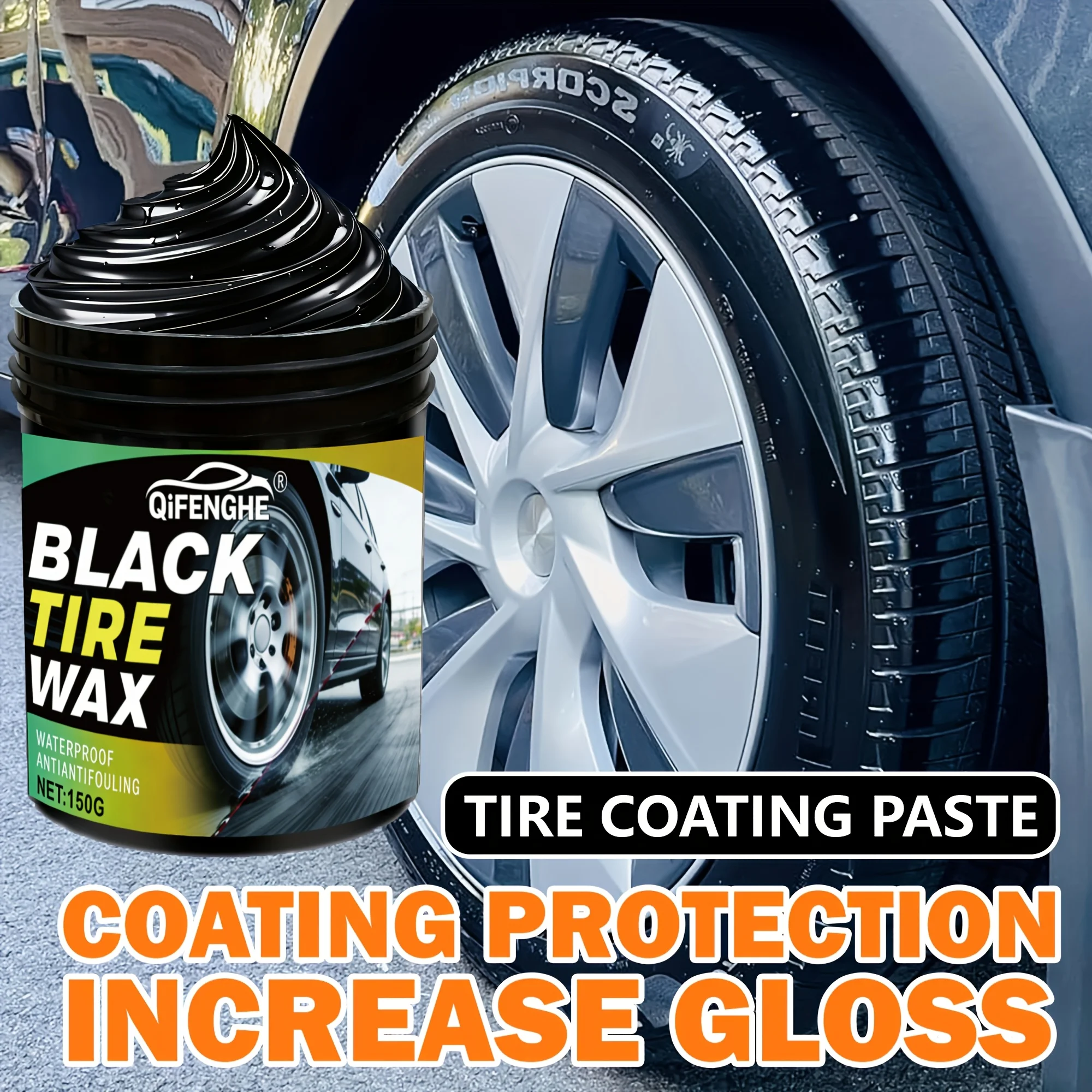Black Tire Wax, Car Tire Shine Retread Cream with Sponge, Waterproof Anti-Fouling Anti-Aging Tire Polish Restorer for Auto Rubbe