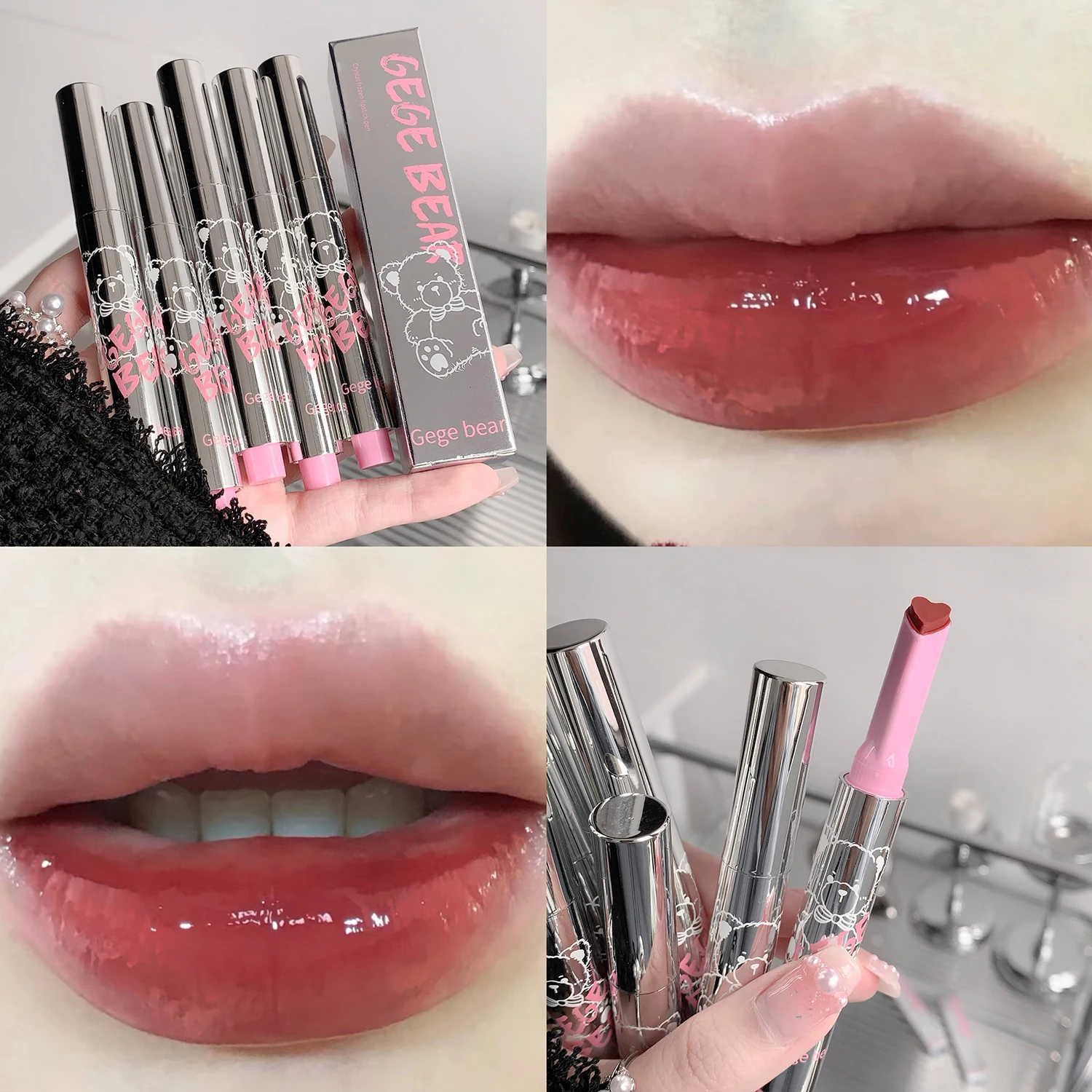 Gege Bear Translucent Crystal Jelly Lipstick Pen Moisturizing Water Light Mirror Solid Lip Jelly Whitening Lipstick