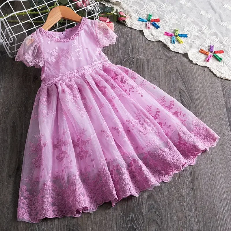 Fashion Girls Dress for White Short Sleeve Lace Princess Dress for 3-8Y Girls Elegant Dress Vacation Party Daily Casual Clothing