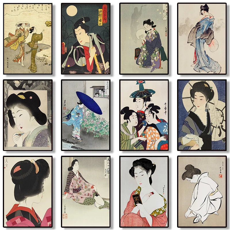 Vintage Japanese Traditional Ukiyo-e Artwork Geisha Samurai Poster Canvas Painting Wall Art Pictures Home Restaurant Decor