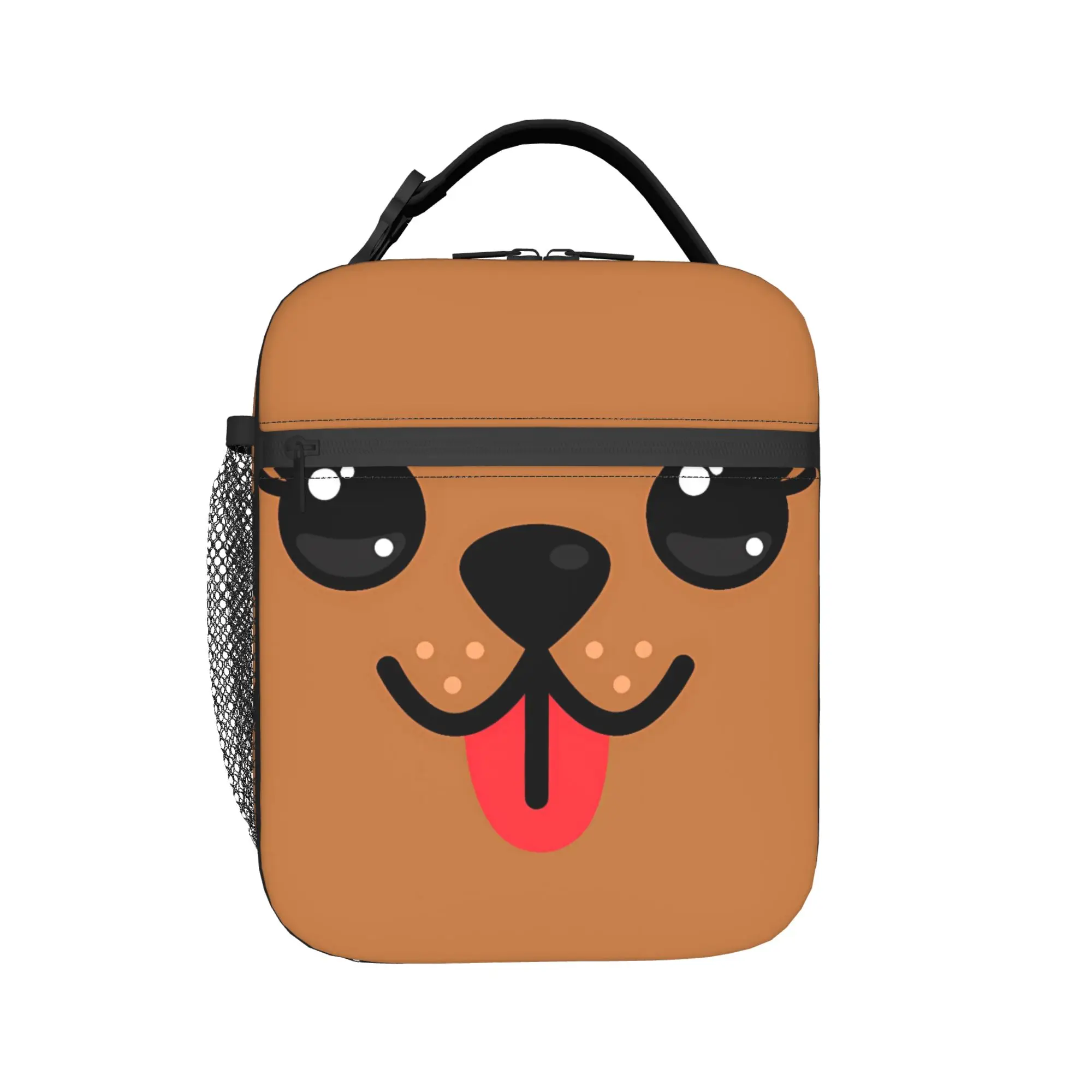 Brown Puppy Face With Tongue Out Lunch Bag  Aesthetic Lunch Box For Child  Picnic Cooler Bag Oxford Thermal Lunch Bags