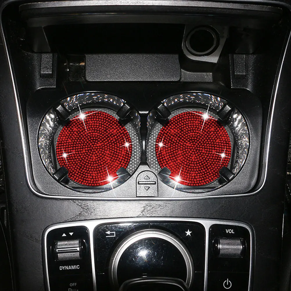 

2Pcs Coaster Rhinestone Car Cup Holder PVC Material Water Resistant Easy Clean Home Office Vehicle Use Anti Slip Pad
