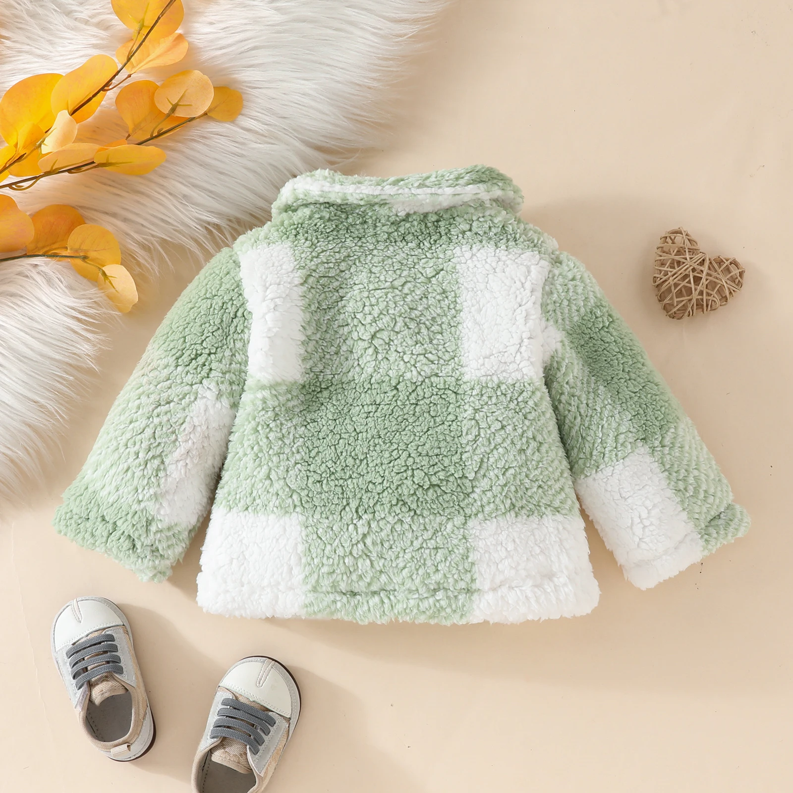 Toddler girl sweet lapel single breasted furry long sleeve coat Autumn Winter girl warm plaid coat